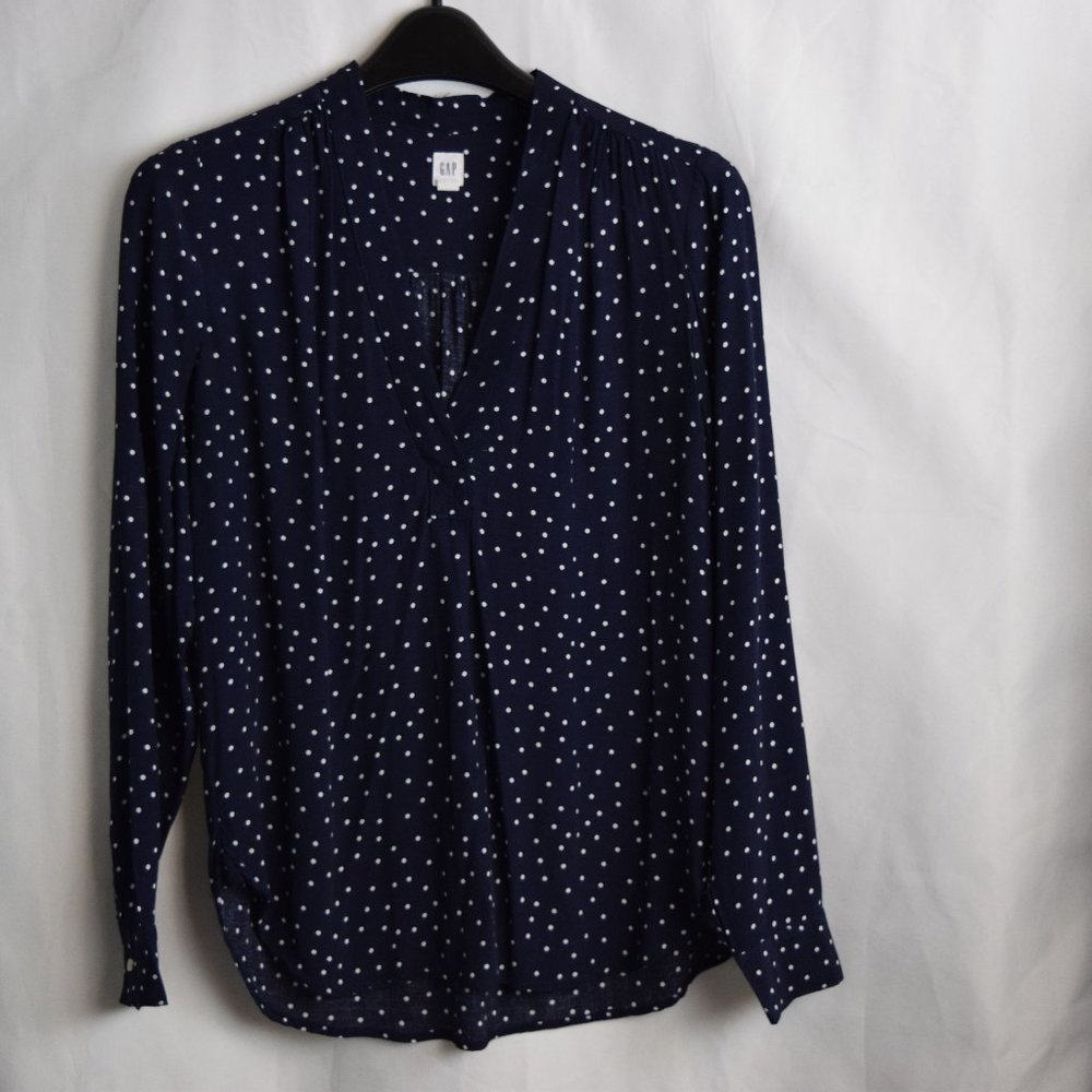 #132 Gap Navy Blue Pokeadot Long Sleeve Shirt